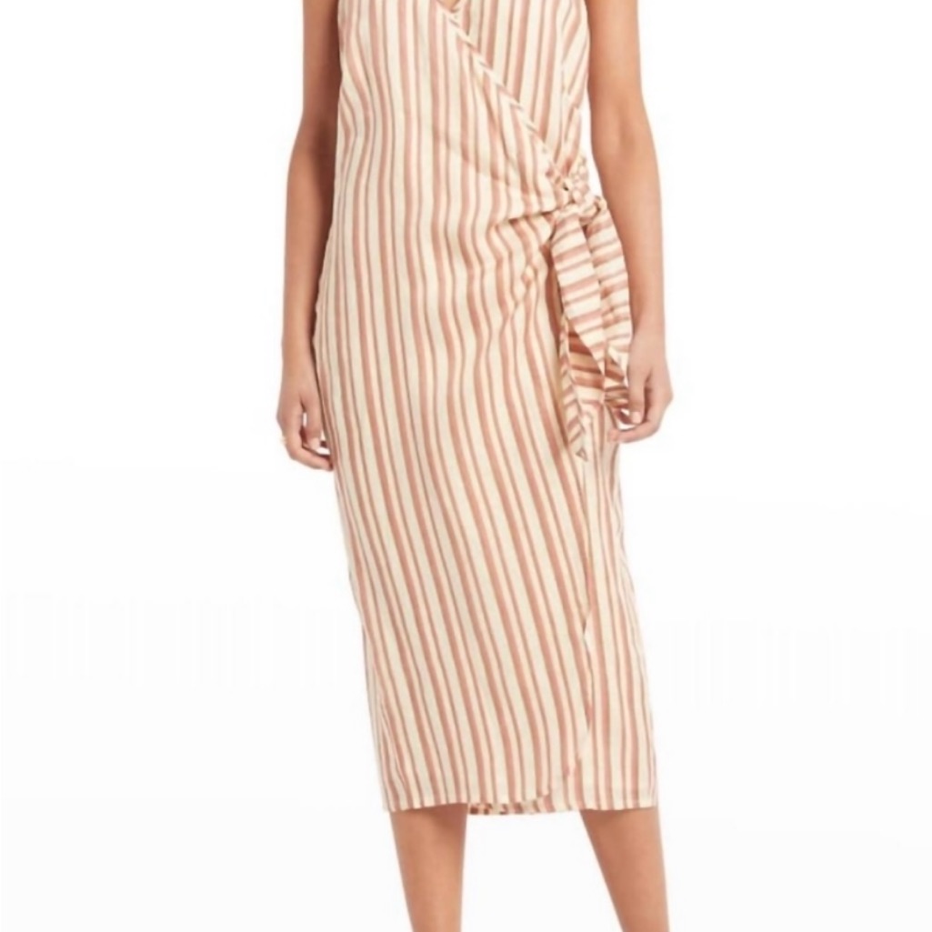 Faithful The Brand Camaya Wrap Dress Playa Rosa Stripe 100% Linen Size 4 Nwt